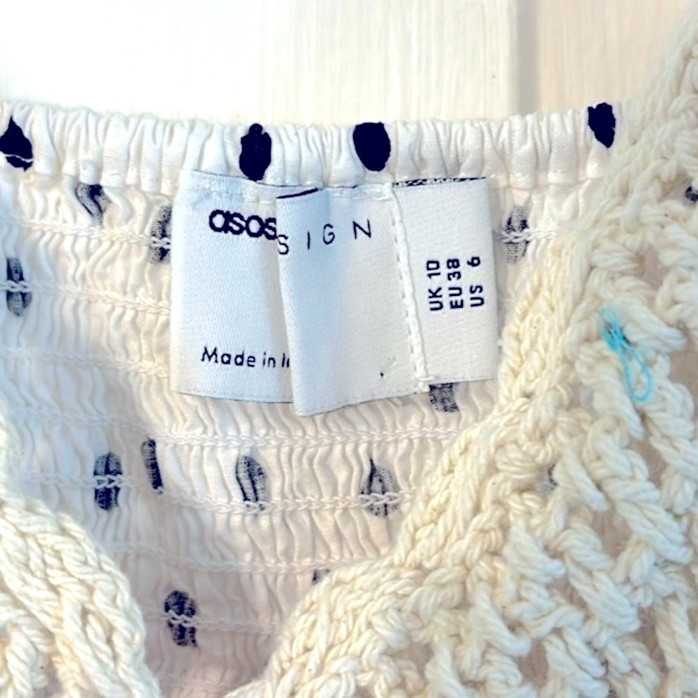 NWOT Women’s ASOS Design Crochet Insert Cream and Purple Babydoll Dress Size 6 - Picture 7 of 10